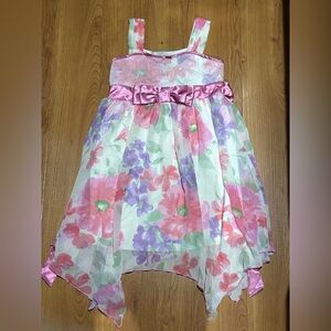 Disorderly Kids Pink & Purple Floral Satin Waist Party Dress